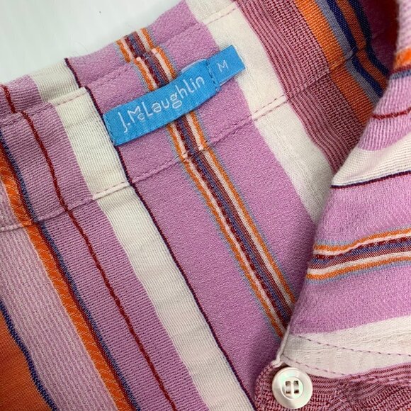 J McLaughlin Medium Striped Button Down Shirt Pink Coral Cotton - Picture 2 of 9